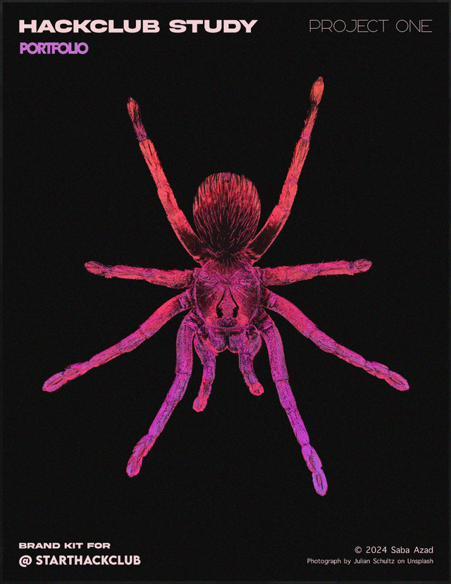 Poster with a pink and orange spider on it.